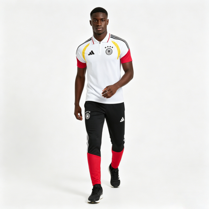 2026 German White & Black Half-Zip Polo Short Sleeve Tracksuit + Long Pants