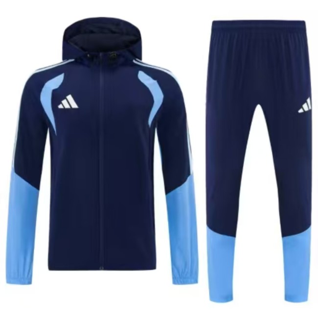 26/27 Adidas Navy Blue Full Zipper Hooded Windbreaker Jacket Tracksuit + Long Pants