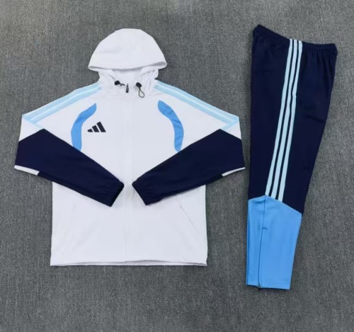 26/27 Adidas White&Navy Blue Full Zipper Hooded  Windbreaker  Jacket Tracksuit + Long Pants