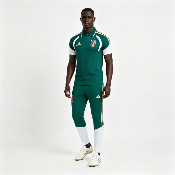 2026 Italy Green & White Half-Zip Polo Short Sleeve Tracksuit + Long Pants