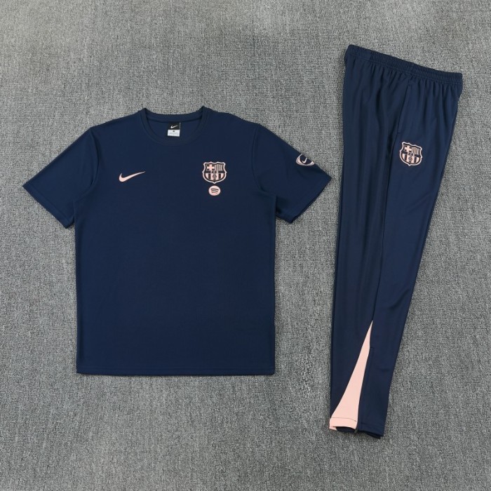 26/27 Barcelona Navy Blue Short  Sleeve Tracksuit + Long Pants