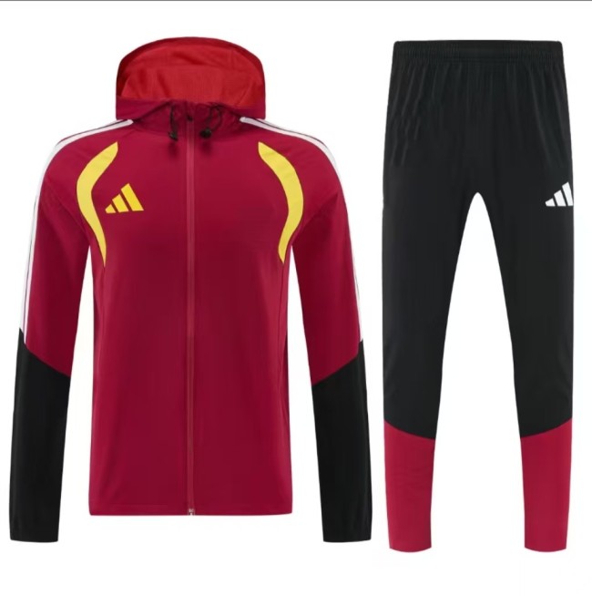 26/27 Adidas Red&Black Full Zipper Hooded Windbreaker Jacket Tracksuit + Long Pants