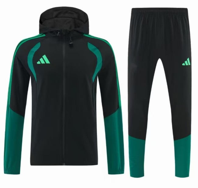 26/27 Adidas Black Full Zipper Hooded Windbreaker Jacket Tracksuit + Long Pants