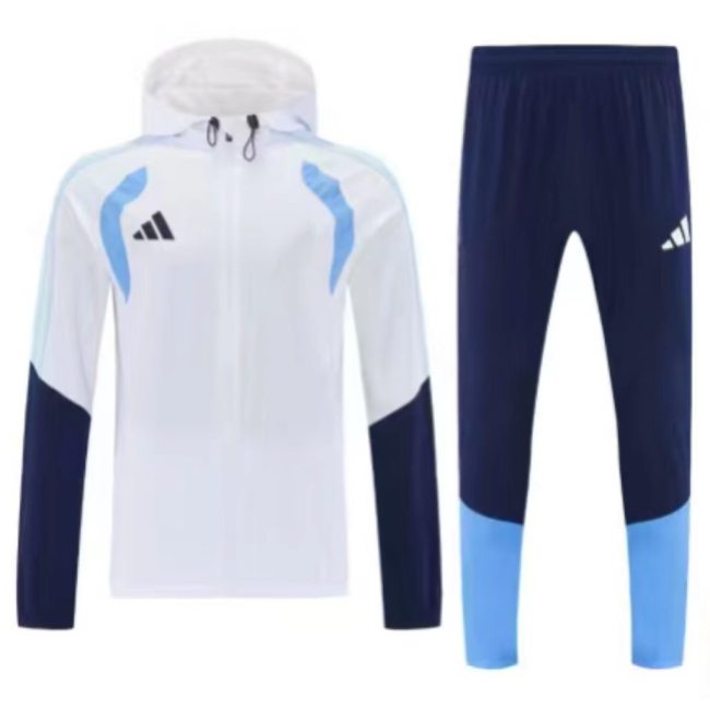 26/27 Adidas White&Navy Blue Full Zipper Hooded Windbreaker Jacket Tracksuit + Long Pants