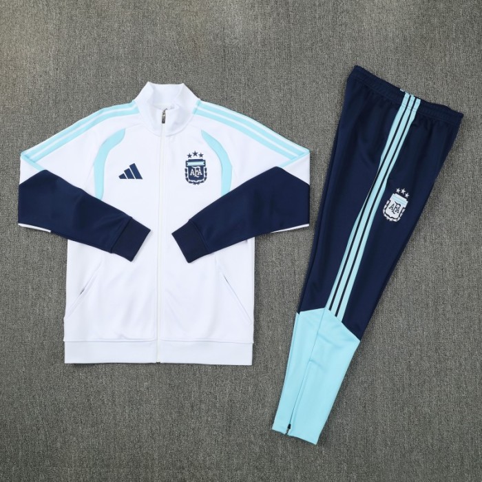 26/27 Argentina White & Navy Blue Zipper Jacket Tracksuit + Long Pants