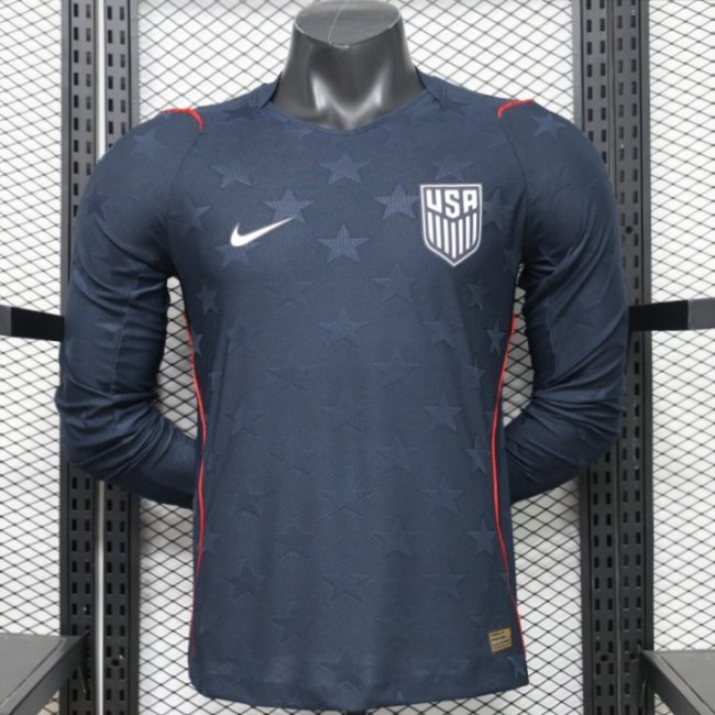 Player Version 2026 USA Navy Blue with Tonal Star Long Sleeve Away Jersey