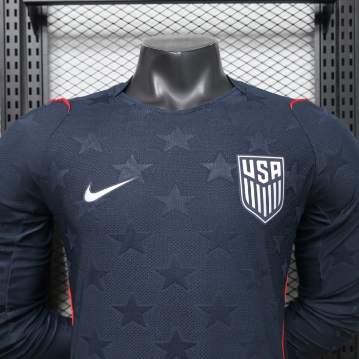 Player Version 2026 USA Navy Blue with Tonal Star  Long Sleeve Away Jersey