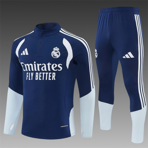 26/27 Real Madrid Away Navy Blue Half Zipper Jacket Tracksuit + Long Pants