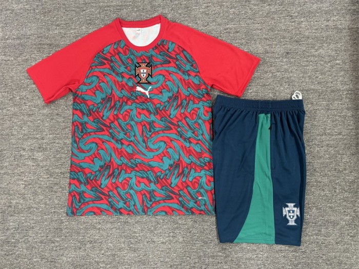 26/27 Kids Portugal Third Red/Green Short Sleeve + Soccer Shorts