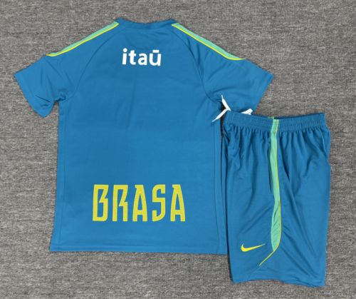 26/27 Kids Brazil Third Teal Blue Short Sleeve + Soccer Shorts