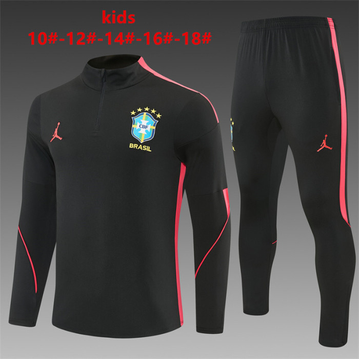 26/27 Kids Brazil Black & Red Half Zipper Jacket Tracksuit + Long Pants