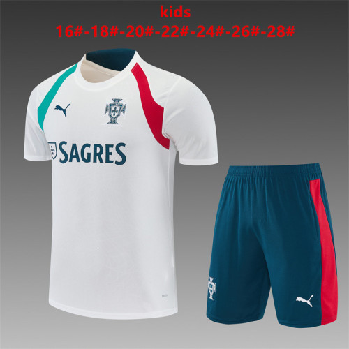26/27 Kids Portugal Away White Short Sleeve + Soccer Shorts