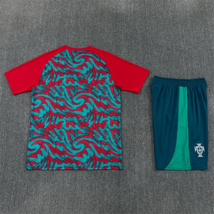 26/27 Portugal Third Red/Green Short Sleeve + Soccer Shorts