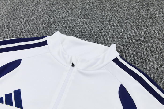 26/27 Kids Real Madrid Home White Half Zipper Jacket Tracksuit + Long Pants