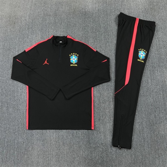 26/27 Brazil Black & Red Half Zipper Jacket Tracksuit + Long Pants