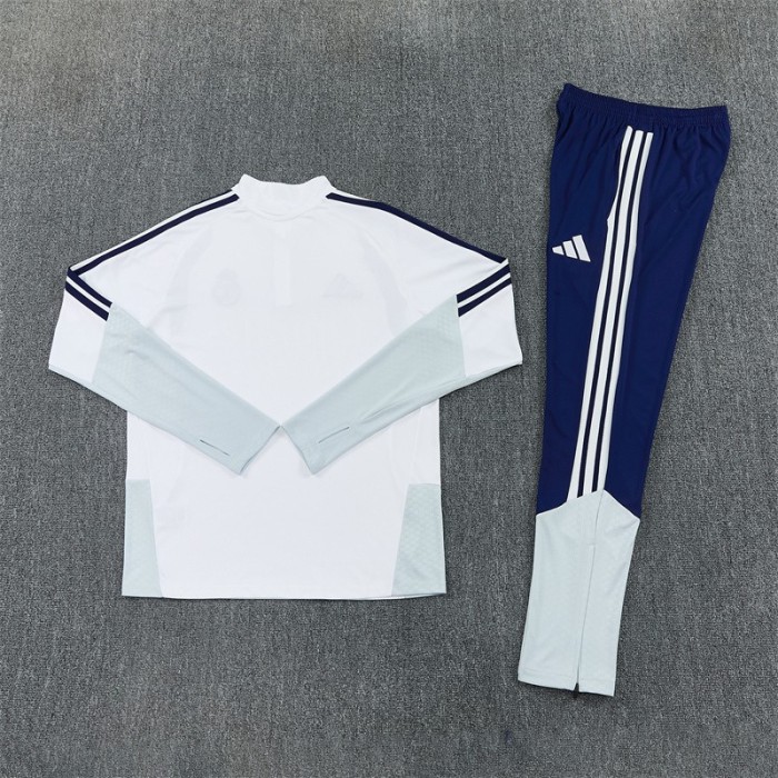 26/27 Kids Real Madrid Home White Half Zipper Jacket Tracksuit + Long Pants