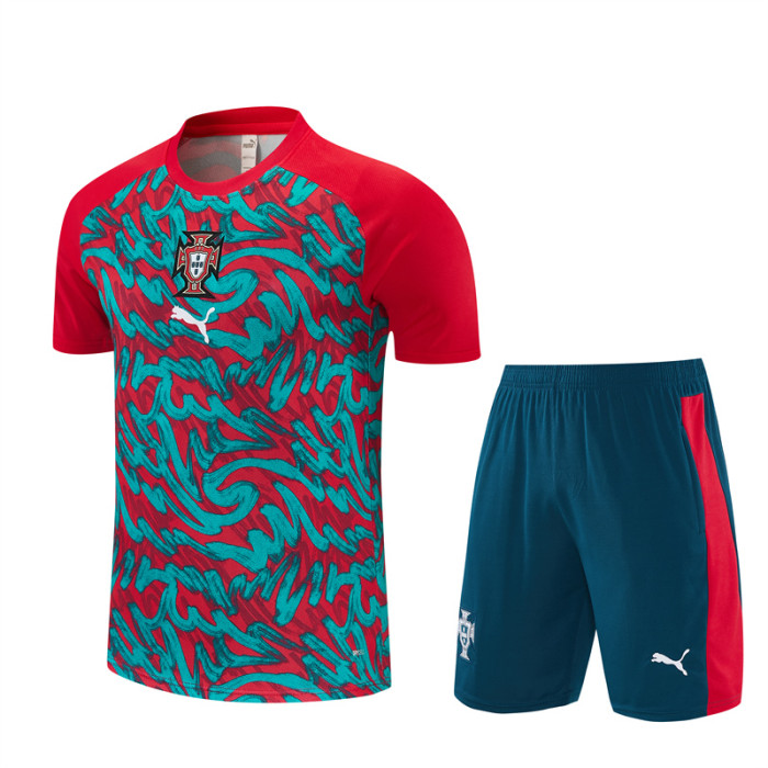 26/27 Portugal Third Red/Green Short Sleeve + Soccer Shorts