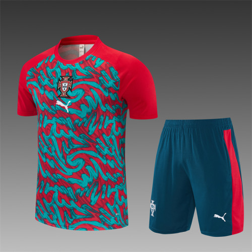 26/27 Portugal Third Red/Green Short Sleeve + Soccer Shorts