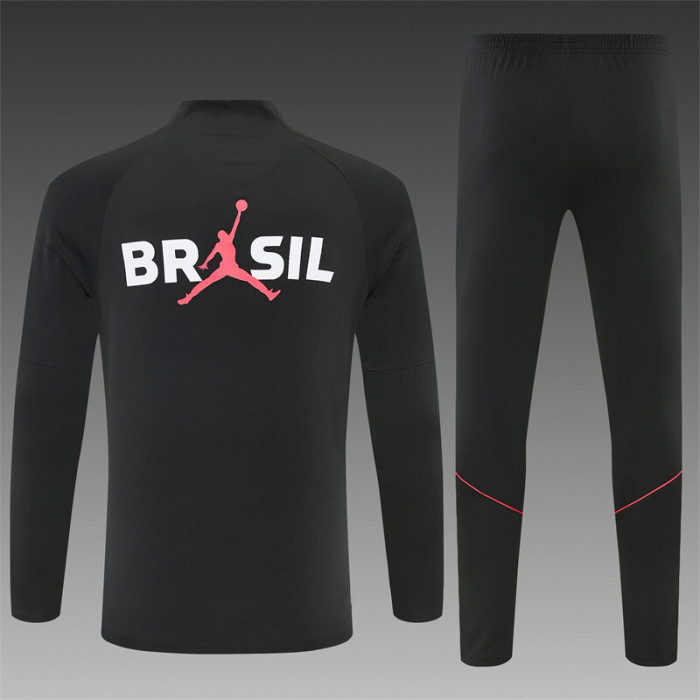 26/27 Brazil Black & Red Half Zipper Jacket Tracksuit + Long Pants