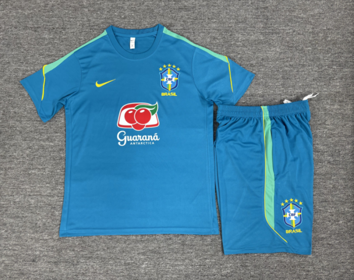 26/27 Kids Brazil Third Teal Blue Short Sleeve + Soccer Shorts