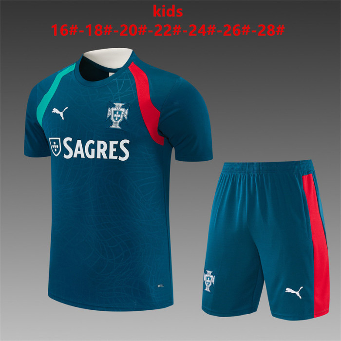 26/27 Kids Portugal Away Blue Short Sleeve + Soccer Shorts