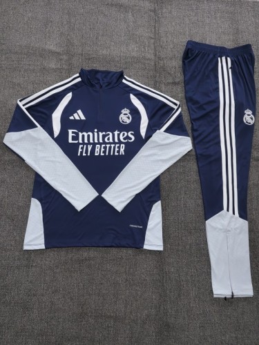 26/27 Kids Real Madrid Away Navy Blue Half Zipper Jacket Tracksuit + Long Pants