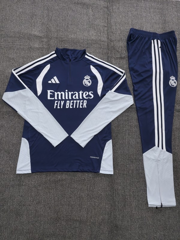 26/27 Kids Real Madrid Away Navy Blue Half Zipper Jacket Tracksuit + Long Pants