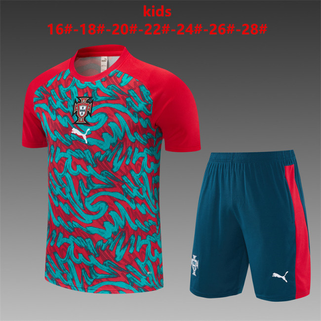 26/27 Kids Portugal Third Red/Green Short Sleeve + Soccer Shorts
