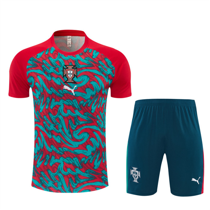 26/27 Portugal Third Red/Green Short Sleeve + Soccer Shorts