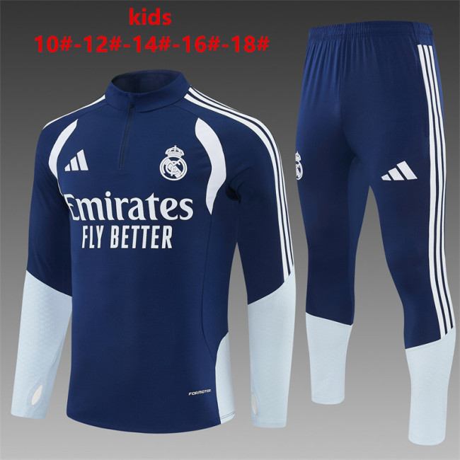 26/27 Kids Real Madrid Away Navy Blue Half Zipper Jacket Tracksuit + Long Pants