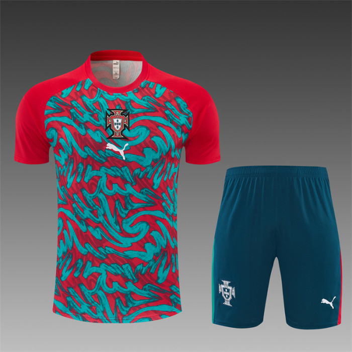 26/27 Portugal Third Red/Green Short Sleeve + Soccer Shorts