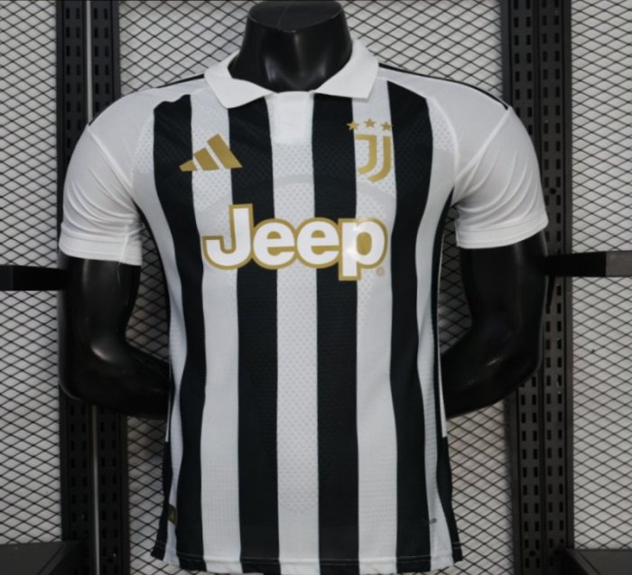 Player Version 26/27 Juventus Black & White Stripe Gold Detail Home Jersey