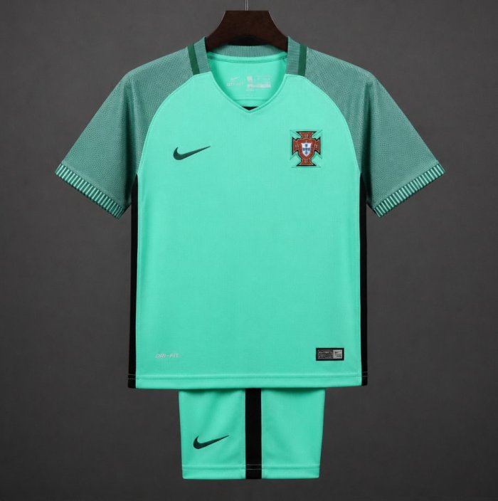 Retro Kids 2016 Portugal Away Green Jersey