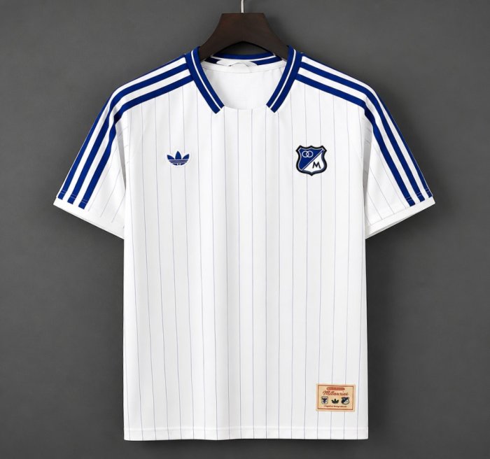 26/27 Adidas Originals Millonarios Vintage White Blue Pinstripe Jersey