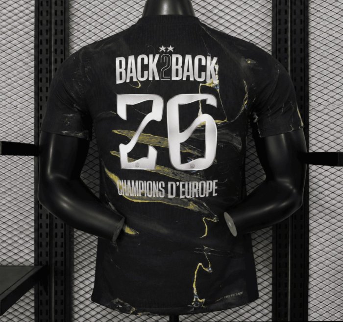 Player Version  2 Stars 25/26 PSG × Jordan Brand Third Black Jersey With Champions of Europe 2026 Printing