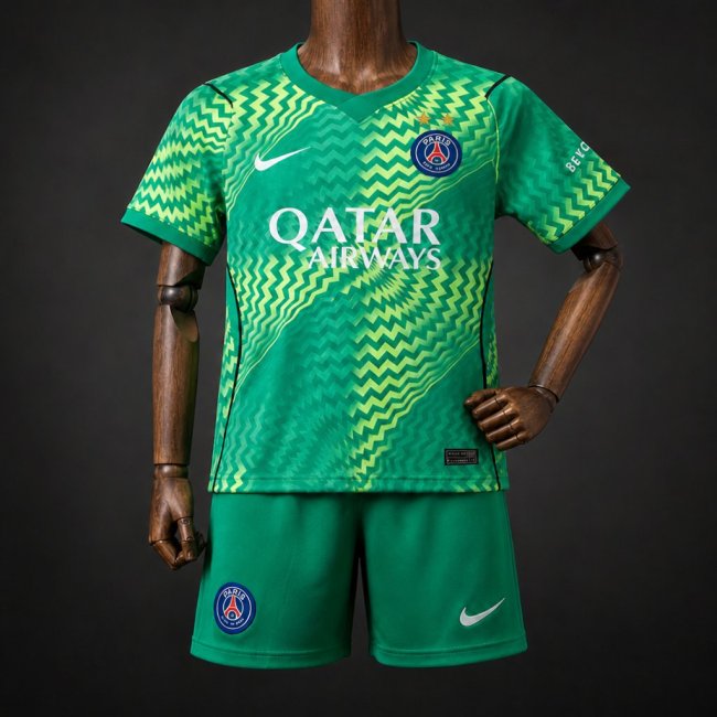 2 Stars 26/27 Kids PSG/Paris Saint Germain Green Goalkeeper Jersey