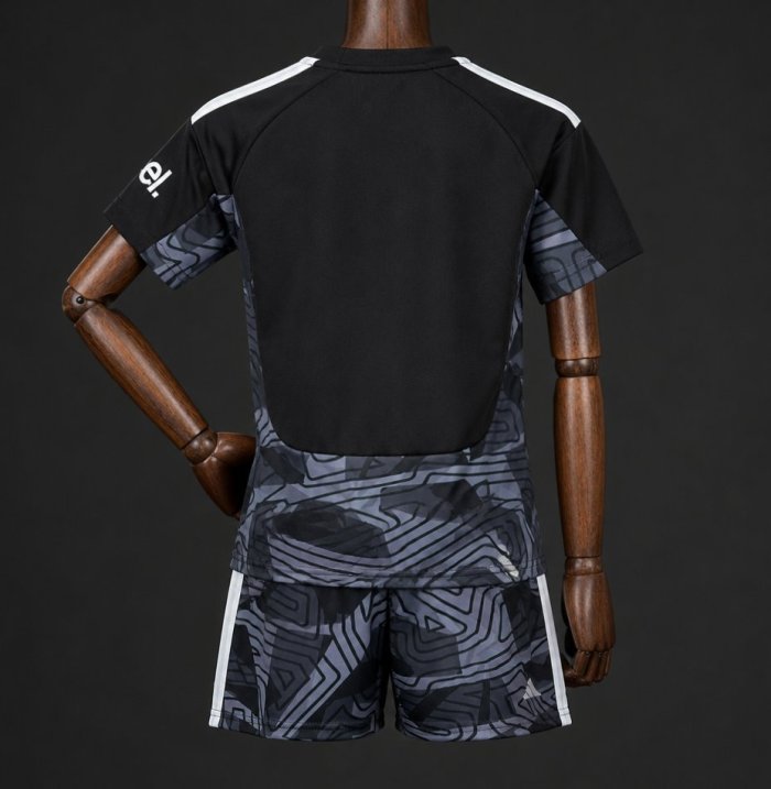 26/27 Kids Arsenal Black with Dark Grey Geometric Contour Pattern Goalkeeper Jersey Set