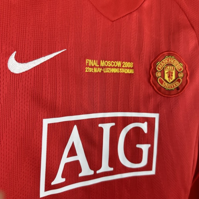 Retro Kids 07/08 Manchester United Home Long Sleeve Jersey