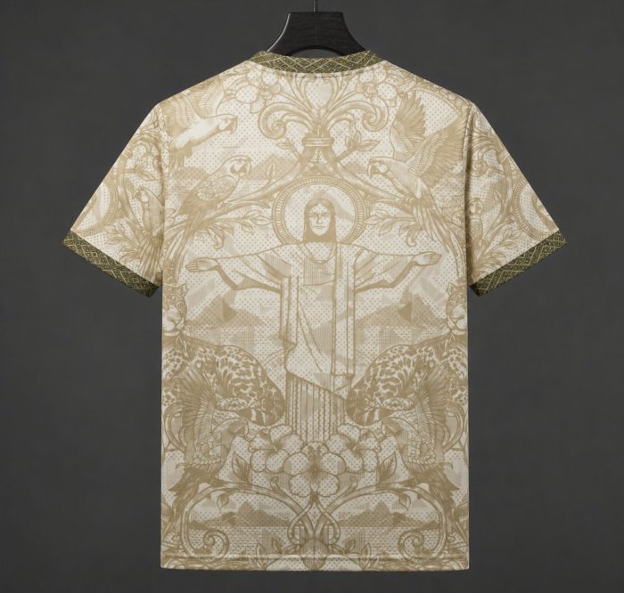 2026 Brazil Gold Cream with Baroque Floral and Christ the Redeemer Pattern Special Edition Jersey