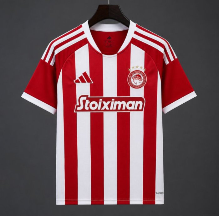 26/27 Olympiacos Red and White Stripe Home Jersey