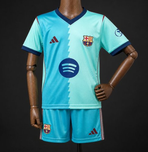 26/27 Kids  Barcelona Teal Third Jersey Kit