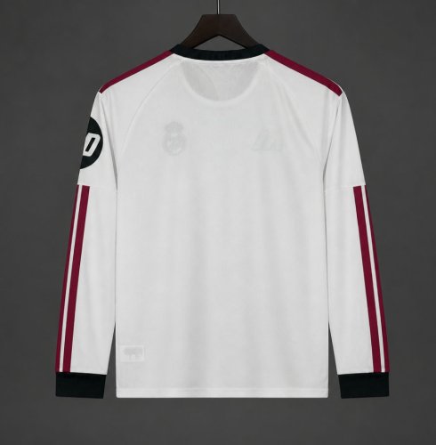 26/27 Real Madrid White with Burgundy Stripes Long Sleeve Home Jersey