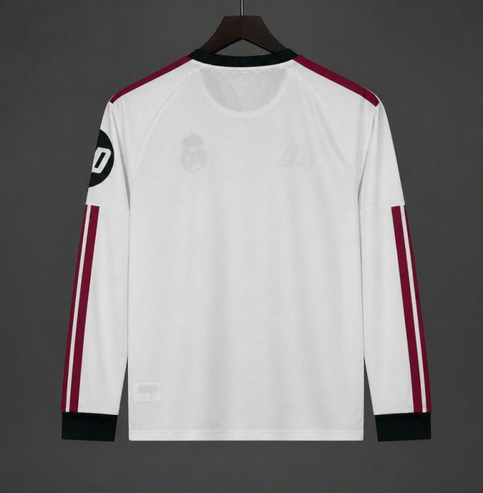 26/27 Real Madrid White with Burgundy Stripes Long Sleeve Home Jersey
