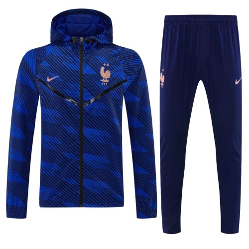 2026 France Navy Blue Full Zipper Hooded Jacket Tracksuit + Long Pants