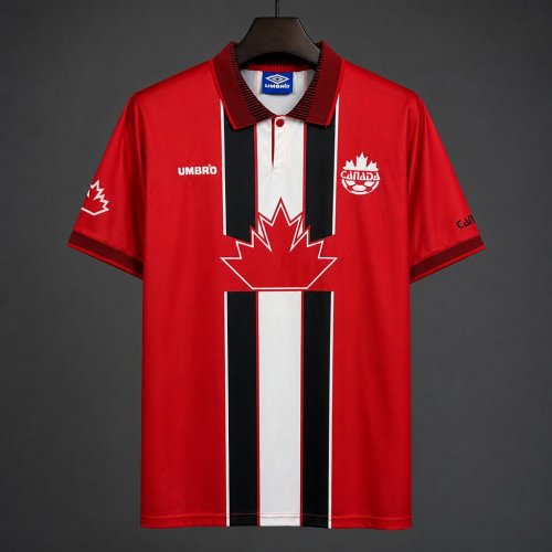 Retro 1997/98 Canada Red with Maple Leaf & Black/White Stripes Home Jersey