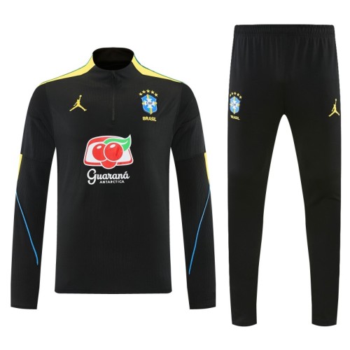 26/27 Brazil Black Half Zipper Jacket Tracksuit + Long Pants
