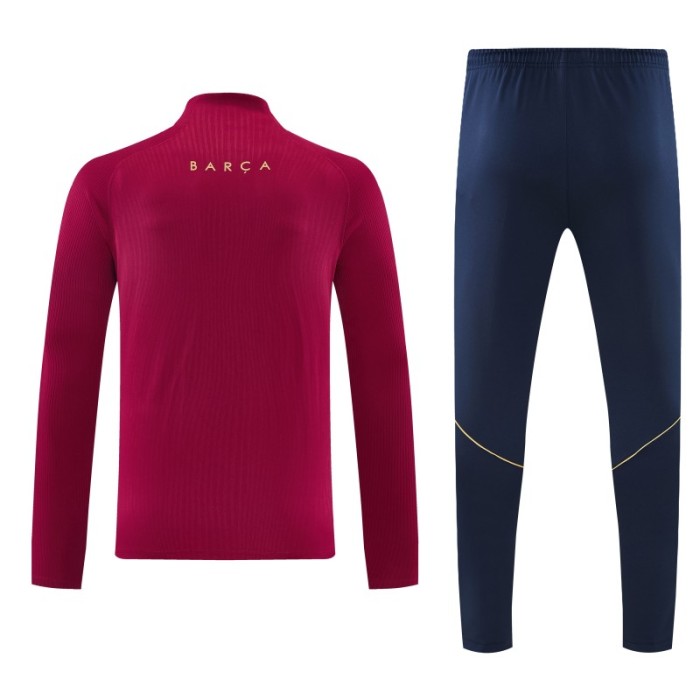 26/27 Barcelona Red & Black Half Zipper Jacket Tracksuit + Long Pants