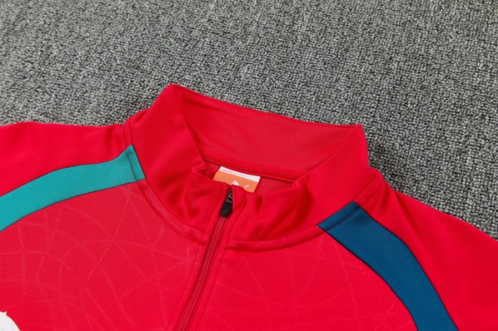 26/27 Portugal Red&Teal Half Zipper Jacket Tracksuit + Long Pants
