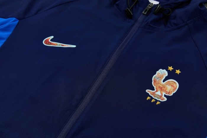 26/27 France Navy Blue Full Zipper Hooded Jacket Tracksuit + Long Pants