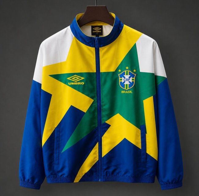 Retro 93/94 Brazil Yellow & Green & Blue Star Pattern Windbreaker Jacket